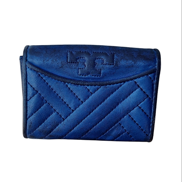 Tory Burch Blue Quilted Leather Wallet - Picture 1 of 6